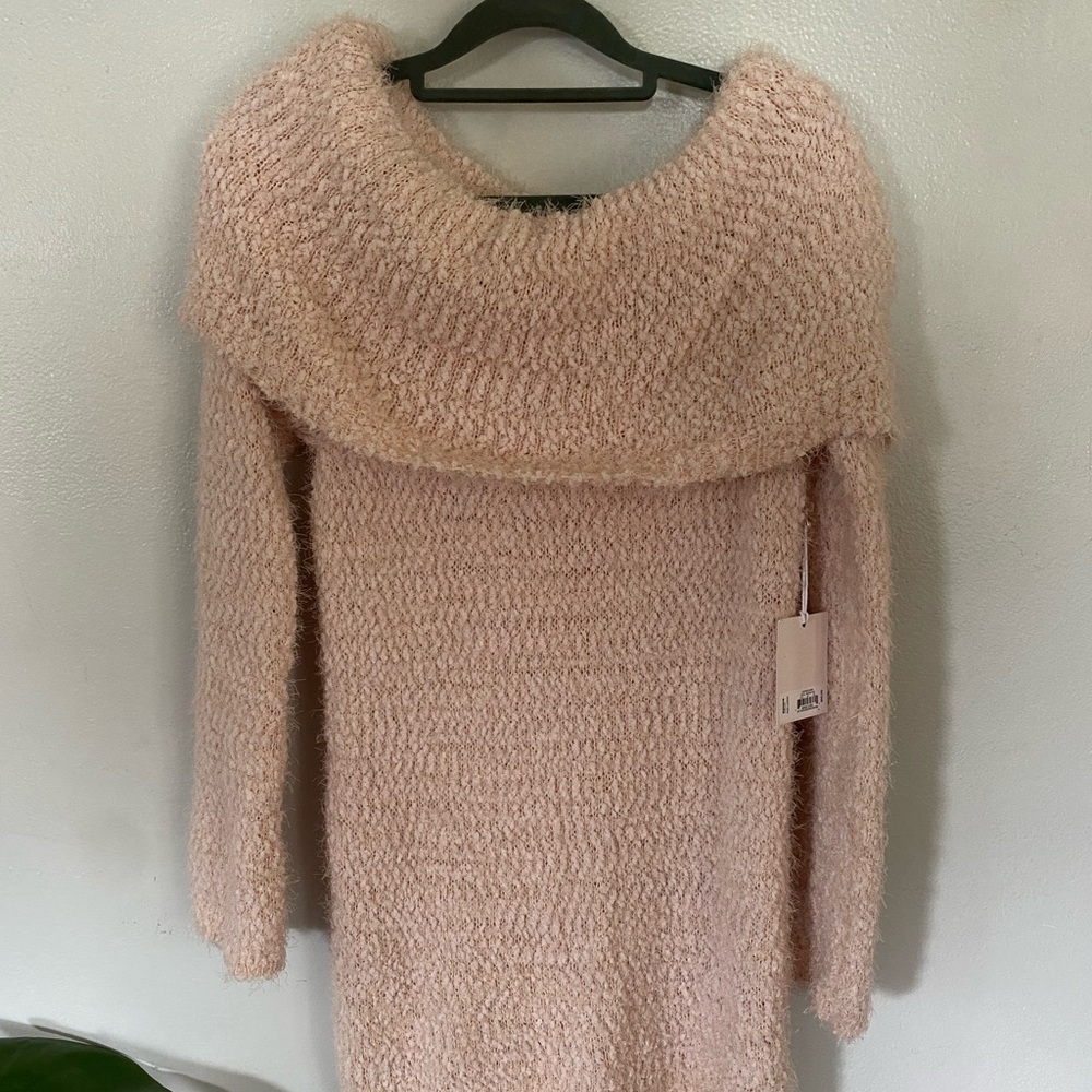 Off the shoulder fuzzy pink sweater